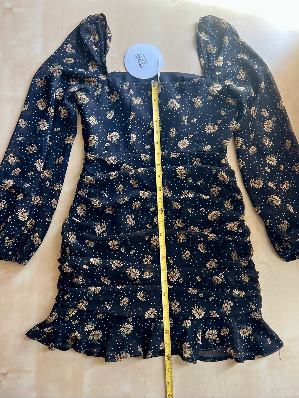 Princess Polly Black Sunflower Parvati Mini Dress with Sheer Balloon Sleeves - Picture 8 of 13